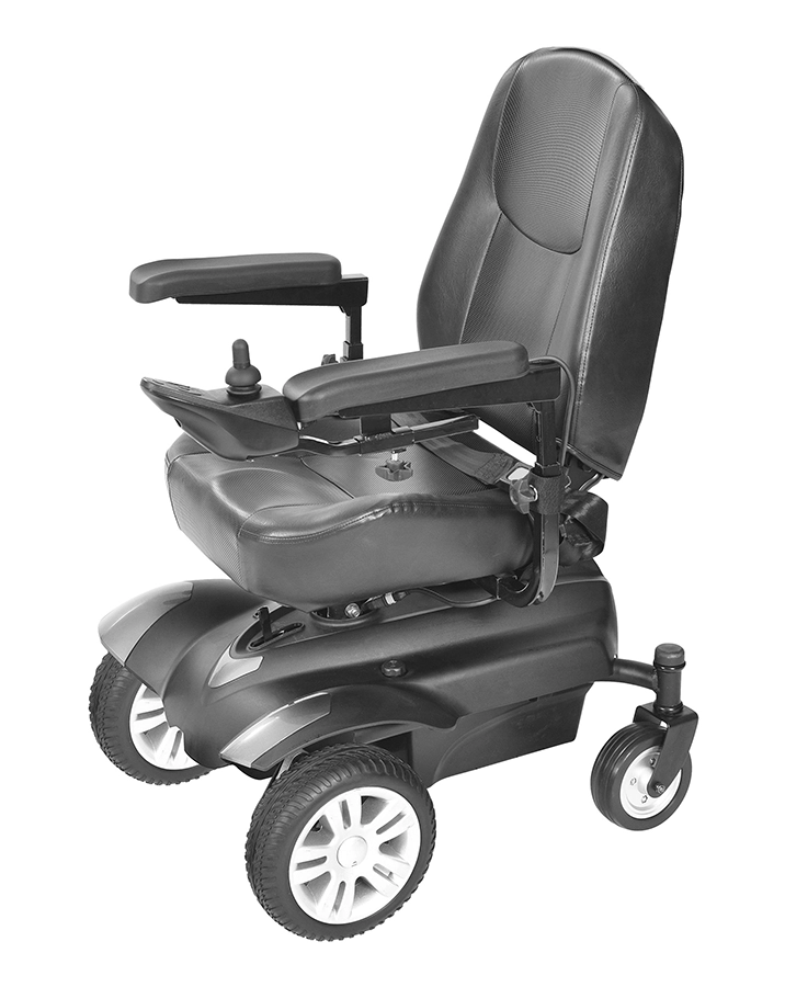 gray and black power chair with silver wheels - medical supplies for mobility